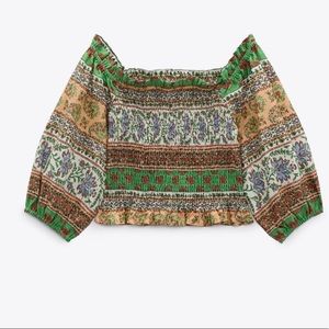 NWT. Zara linen blend printed top.